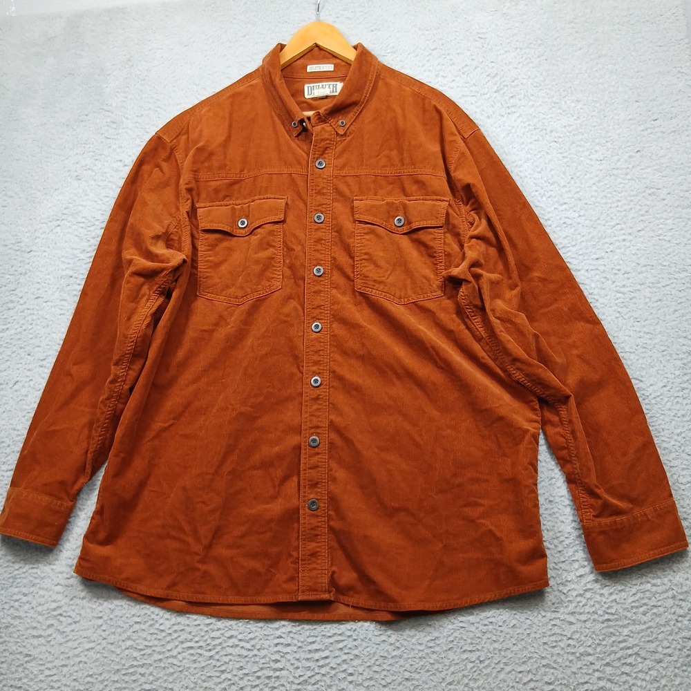 Duluth Trading Co Men's XL Tall Corduroy Shirt Rust Brown Relaxed‎ Fit Stretch